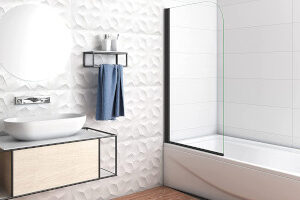 Bañera con mampara de vidrio templado